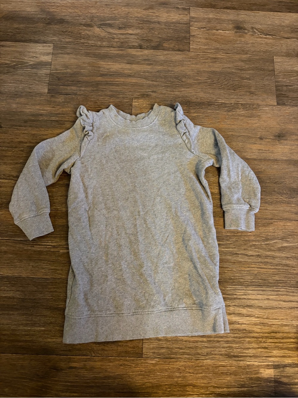 Hanna Andersson Girls Grey Sweatshirt Long Sleeve Dress W/ Ruffle Details Size 5 - Picture 2 of 5